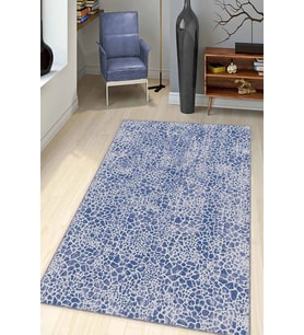 Lacivert Leopar Kaymaz Taban Makinede Yıkanabilir Halı LE04 - 100 x 160 cm