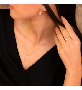 925 Ayar Gümüş Gül Kuvars Taşlı Set