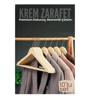 Mey İthalat® 10'lu Lüks Krem Elbise Ceket Askısı - Ergonomik & Kaymaz Plastik Askı Seti - Ahşap Gör