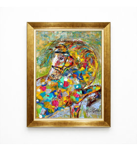 Tablore Soyut Yağlıboya Rengarenk At Figürlü Modern Sanat Tasarım Canlı Renkli Dekoratif Tablo