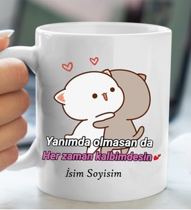 Kişiye Özel Kupa YANIMDA OLMASANDA HER ZAMAN KALBİMDESİN Tasarımlı İsim Soyisim Yazılı Kişiye Özel Kupa Bardak