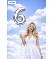 Silver 6 Rakamı 100 cm Folyo Balon – Parlak Gümüş Dev Parti Balonu