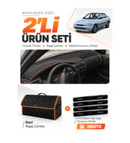 e-biz FORD ES-CORT (1996-2002) Uyumlu Torpido Örtüsü + Deri Bagaj Çantası - Siyah-Kahverengi - FO014