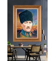 Altın Varaklı Çerçeveli Paspartulu Atatürk Tablo nh233 (Gold)