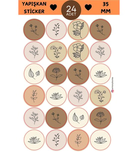 24 Adet - Bohem Autumn Sprint Sticker - Hediye Paketi Sticker - Çiçek Sticker - Yaprak Sticker (Pembe)