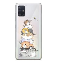 Samsung Galaxy A51 Uyumlu Sevimli Kedicikler Tasarımlı Şeffaf Telefon Kılıfı