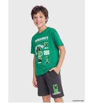 LCW Kids Yeşil Bisiklet Yaka Minecraft Baskılı Erkek Çocuk Tişört
