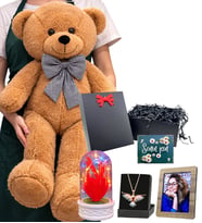 Büyük Boy Kahve Peluş Ayıcık, Fotoğraf, Renkli Anka Kuşu Kolye, Renkli Işıklı Fanus (Model 6)