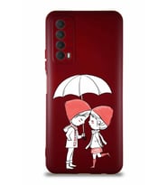Huawei Y7A Soft Premier Kapak Aşk Tasarımlı Silikon Kılıf - Mürdüm (Şeffaf)