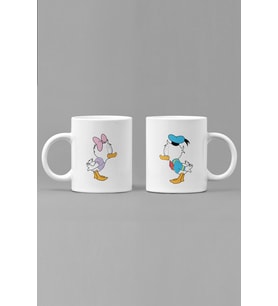  Mini Daisy ve Donald Duck Sevgili/Çift/Arkadaş 2'li Kupa Bardak Seti (Beyaz)