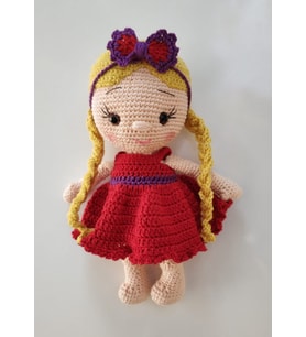 Sarı Örgülü Kız Bebek Amigurumi Organik Oyuncak