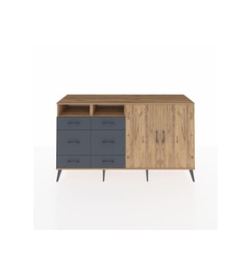 Kronos Konsol 4 Raflı 6 Çekmeceli 2 Kapaklı 176x59x99 Çam-Çam/Antrasit