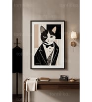 Kedi Portresi 1. Kalite Ahşap Çerçeveli Tablo