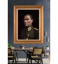 Altın Varaklı Çerçeveli Paspartulu Atatürk Tablo nh209 (Gold)
