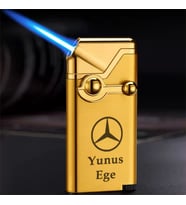 Kişiye Özel İsimli Araç Araba Logo Baskılı Gold Gazlı Rüzgar Geçirmez Çakmak (Gold)