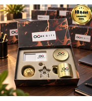 Logonuza Özel 10'lu Gold Fincan & Mum & MDF Altlık & Gold Dekor & Anahtarlık - Gold Kurumsal Hediye Seti
