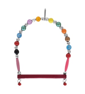 Ahşap Tünekli Şeffaf Boncuklu Kuş Salıncağı 10-12 cm Renkli
