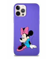Apple iPhone 12 Pro Soft Premier Kapak Minnie Mouse-E Tasarımlı Silikon Kılıf - Mor (Şeffaf)
