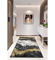 Siyah Mermer Görünümlü Kaymaz Tabanlı Dekoratif Halı RV113 - 100 x 160 cm