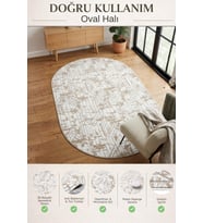 Modern Dekoratif Oval Salon Yatak Odası Halısı İskandinav Desenli Şık Kaymaz Taban Viora -09793B