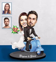Kişiye Özel Vespa Motorcu Sevgili  Karikatürlü Ahşap Biblo  Mod-4-Eco