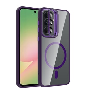 Lexroo Galaxy A37 Kılıf Standlı ve Kamera Lens Hediyeli Etro Kılıf - Derin Mor
