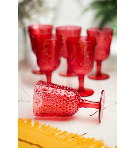 Akrilik Kırmızı 6'Lı Kadeh & Su Meşrubat Kahve Yanı Bardağı 450 Ml ( Cam Değildir )