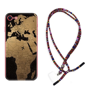 Apple iPhone 5 6 7 8 Plus Se XR Kılıf Boyun Asklı Rasta Silikon Map Planet 1656