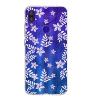 Xiaomi Redmi Note 7 Pro Uyumlu Kapak Floral Lila Tasarımlı Şeffaf Silikon Kılıf