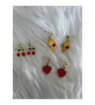 Küçük Kiraz, Çilek ve Dondurma Küpe, Çivili Küpe, Çocuk Küpe, 3'lü Küpe (Çok Renkli)