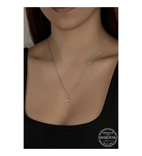 Ucarticaret S-warovski Crystal Taşlı Drop Kesim Gümüş Kadın Kolye