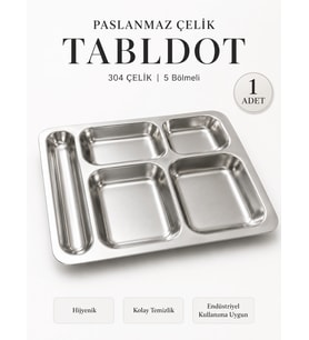 Beylini 304 Çelik 5 Gözlü Tabldot Tabak Paslanmaz Çelik Self Servis Faturalı Garantili Fabrika Okul Ev Hastane Kırılmaz Metal Servis Tabağı