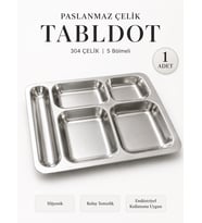 Beylini 304 Çelik 5 Gözlü Tabldot Tabak Paslanmaz Çelik Self Servis Faturalı Garantili Fabrika Okul Ev Hastane Kırılmaz Metal Servis Tabağı