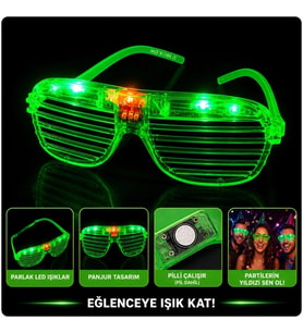LED Işıklı Panjur Parti Gözlüğü Yeşil Renk Gözlük