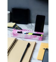 Beton Masaüstü Organizer  Kalemlik, Telefon ve Kartlık Düzenleyici – Şık Ofis Masa Dekoru (Pembe)