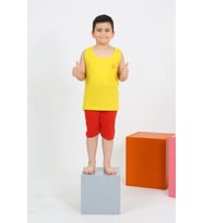 pilelistore- Erkek Çocuk Sıfır Kol Şortlu Sarı Penye Pijama Takımı