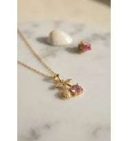 316L Çelik Zincir Gold Renk Pembe Kiraz Model Kolye