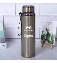 1 Litre Paslanmaz Çelik Araç Baskılı Termos  12 Saat Sıcak Soğuk Tutma  Dayanıklı Yapı (Gümüş)