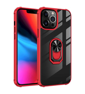 Uyumlu Model Apple iPhone 13 Pro Kılıf Şeffaf Sararmaz Yüzüklü Mola Kapak (Kırmızı)