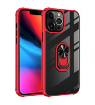 Uyumlu Model Apple iPhone 13 Pro Kılıf Şeffaf Sararmaz Yüzüklü Mola Kapak (Kırmızı)