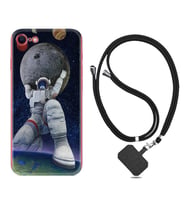 Apple iPhone 5 6 7 8 Plus Se XR Kılıf Boyun Askılı Silikon Astronot ve Dünya 1759