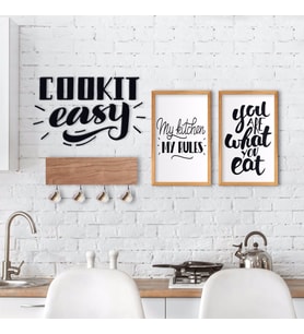 BK Home Doğal Ahşap Dekoratif Fincan Askılığı Mutfak Konseptli 2’li Ahşap Tablo ve Duvar Süsü-4 (Beyaz)