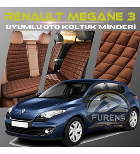 Renault Megane 3 Kahverengi Renk Tay Tüyü Cepli & Terletmez Sırtlı Oto Koltuk Minder Seti - Koltuk Koruma Kılıfı (ÖN & ARKA TAM SET)
