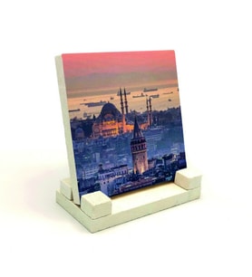 Galata Kulesi ve Süleymaniye CamiiBaskılı Doğaltaş Masaüstlük