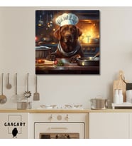 Kare Kanvas Mutfak Tablosu Aşçı Hayvanlar Kahverengi Labrador