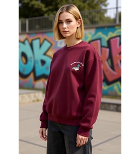 Kadın Bisiklet Yaka Düşük Kol Nakışlı Regular Kalıp Örme Sweatshirt Fonksiyonel Dayanıklı Şık