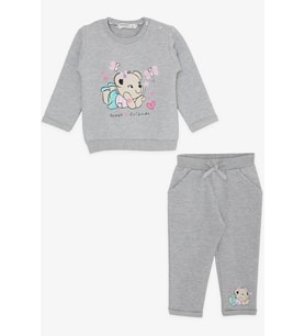 Breeze Kız Bebek Eşofman Takımı Sevimli Hayvancık Dostlar 4 Ay-1.5 Yaş, Açık Gri Melanj