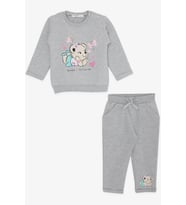 Breeze Kız Bebek Eşofman Takımı Sevimli Hayvancık Dostlar 4 Ay-1.5 Yaş, Açık Gri Melanj