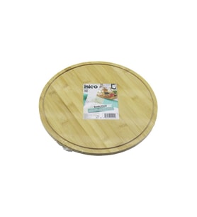 YUVARLAK DÖNER TABLALI AHŞAP BAMBU SUNUM TEPSİSİ TAHTASI =29.7CM - MİNİ SOFRA KANALLI KENAR (5343)