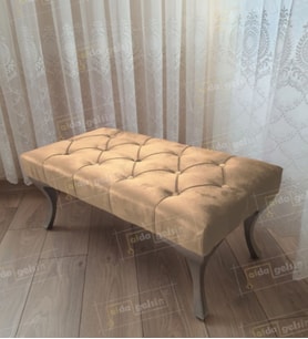Kapitoneli Ayak Ucu Kapı Önü Antre Bench Puf GümüşAyak (120*45) (Vizon)